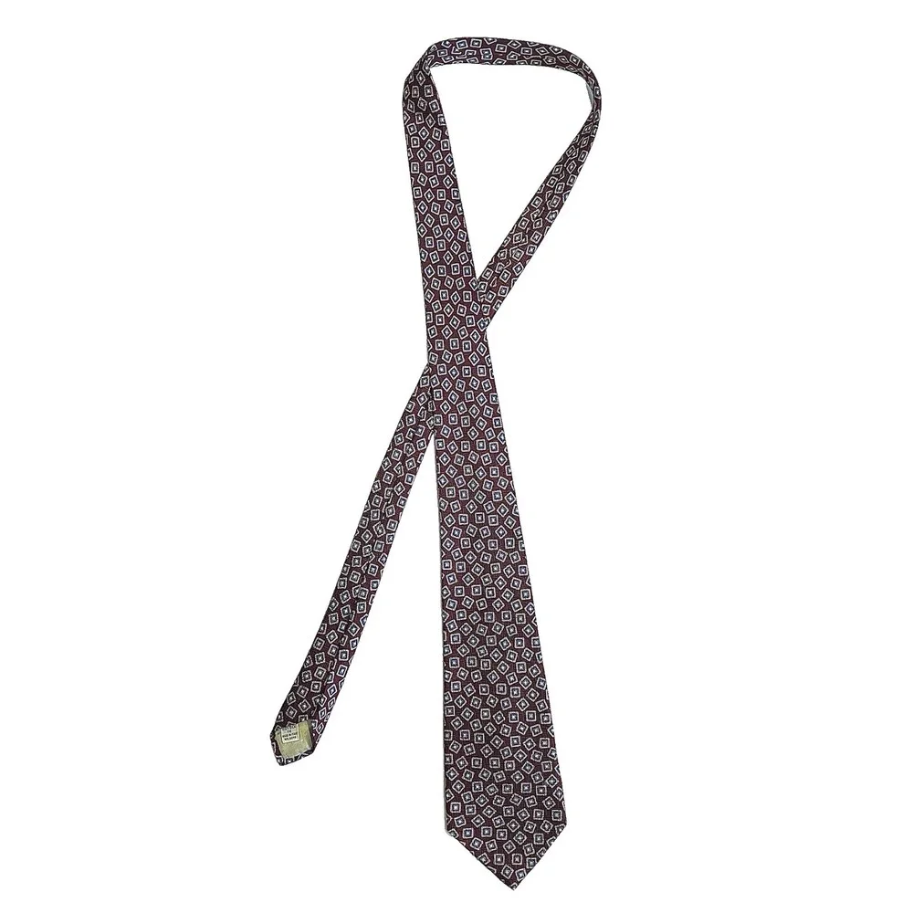 Christopher Hayes Silk Tie Mens Burgundy Blue Geometric Diamond Necktie Italy